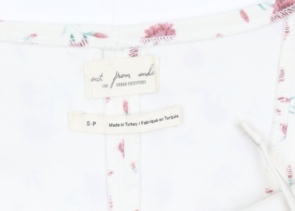 Urban Outfitters Women’s Ivory Floral Cropped Lace Up Tank Top S