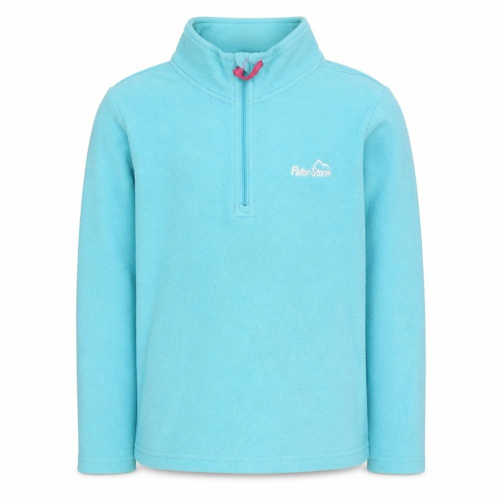 Front view of Peter Storm girls’ blue fleece 1/2 zip sweatshirt 7-8 years outdoor wear