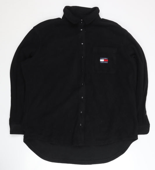 Tommy Jeans Mens Black Fleece Button-Up Shirt Size L Casual Winter