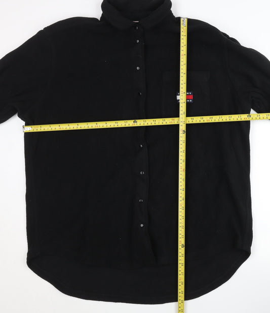 Tommy Jeans Mens Black Fleece Button-Up Shirt Size L Casual Winter