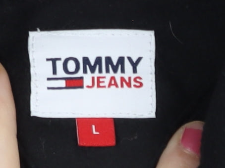 Tommy Jeans Mens Black Fleece Button-Up Shirt Size L Casual Winter