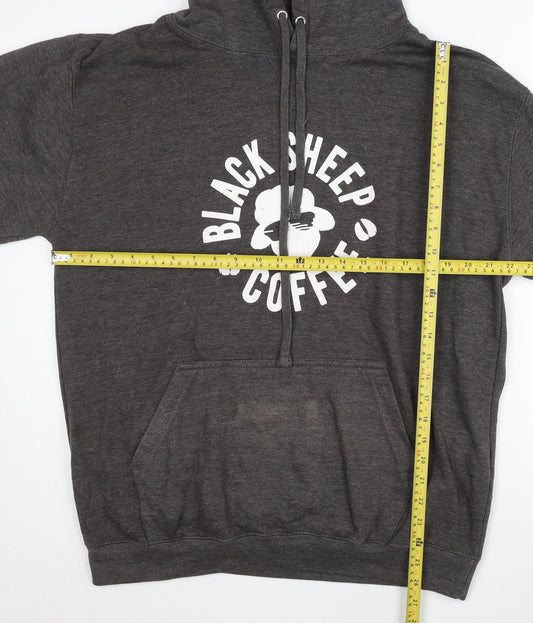 Just Hoods Men’s Grey Pullover Hoodie L Graphic Coffee Quote