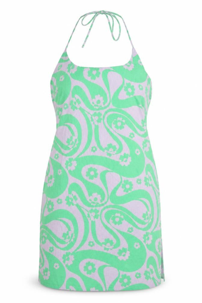 Front view of ASOS Design Women’s Green Floral Halter Slip Dress UK 12