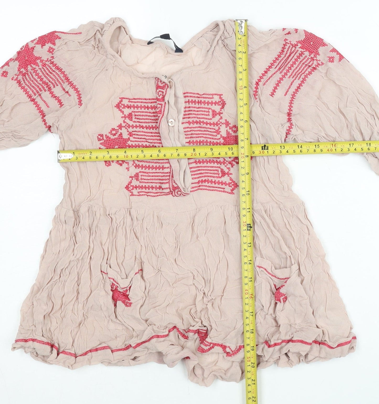 French Connection Womens Beige Embroidered Tunic Blouse UK 12