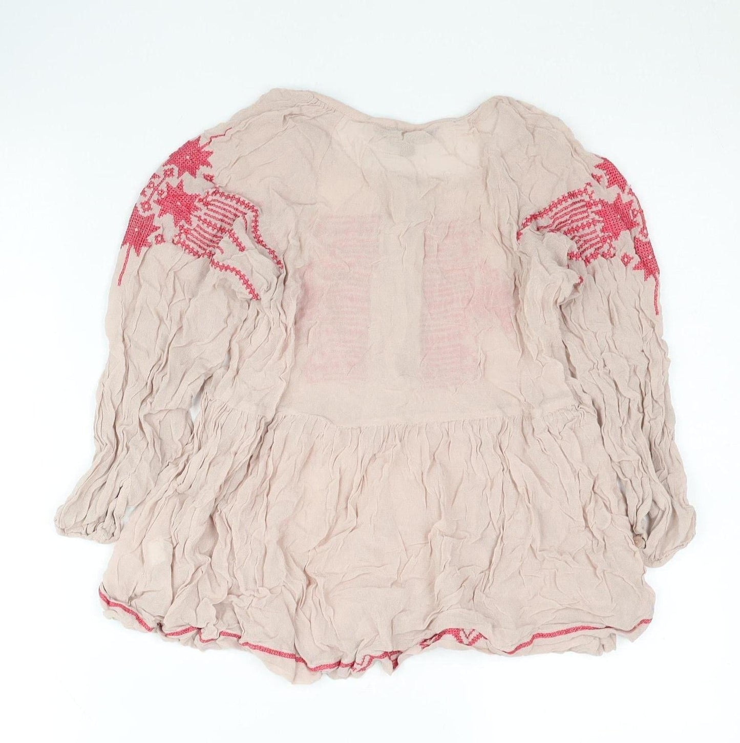 French Connection Womens Beige Embroidered Tunic Blouse UK 12
