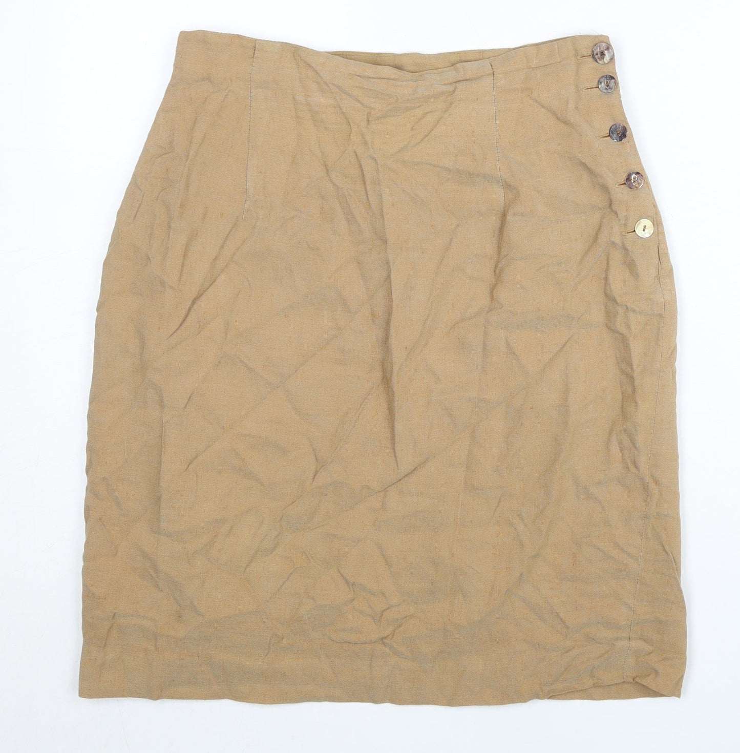 Wallis Womens Beige Linen Blend Pencil Skirt Size 12 Knee Length