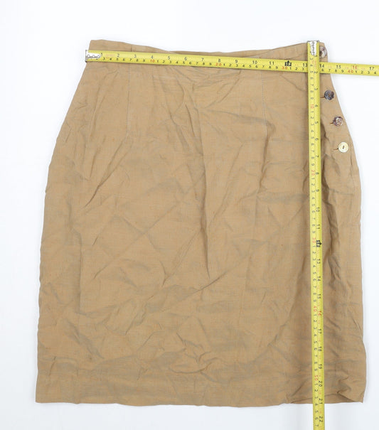 Wallis Womens Beige Linen Blend Pencil Skirt Size 12 Knee Length