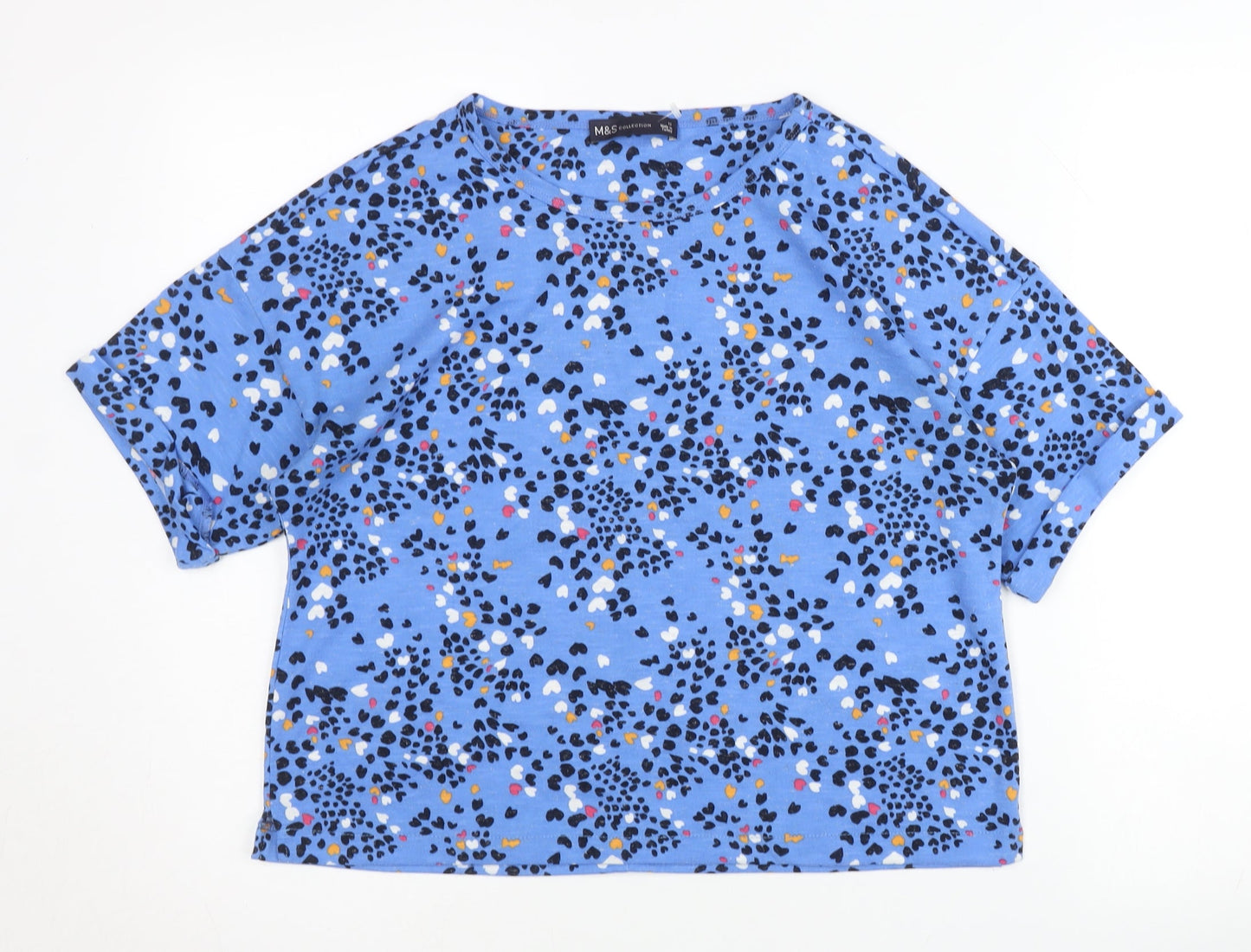 Marks and Spencer Womens Blue Animal Print Cropped T-Shirt Size 12