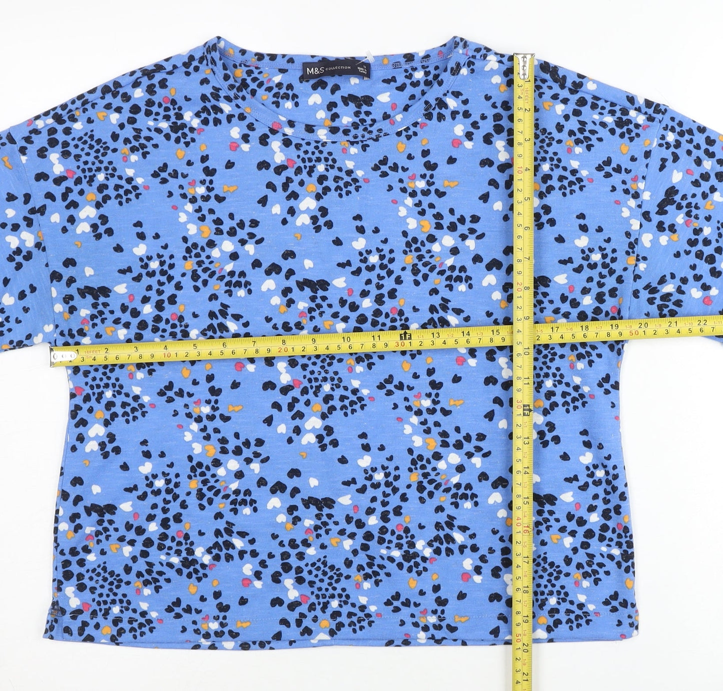 Marks and Spencer Womens Blue Animal Print Cropped T-Shirt Size 12