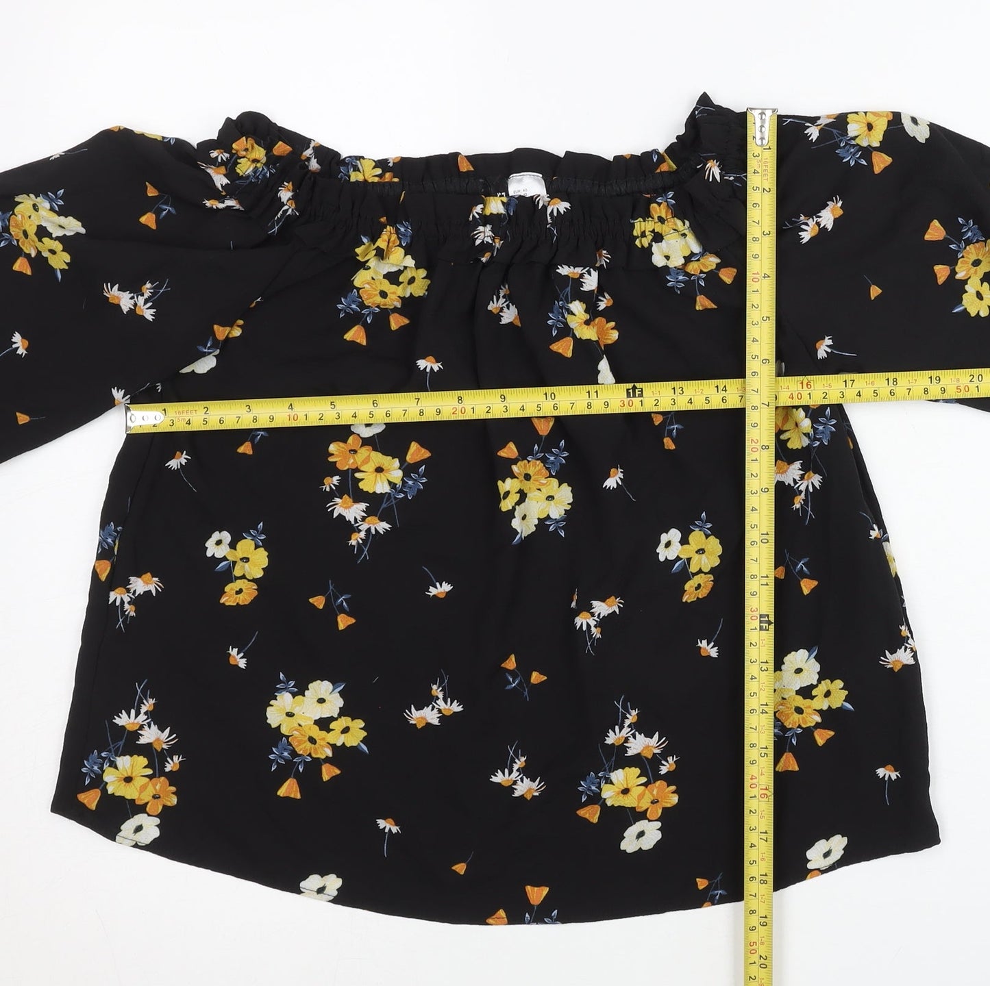 H&M Women’s Black Floral Off Shoulder Tunic Blouse Size 12