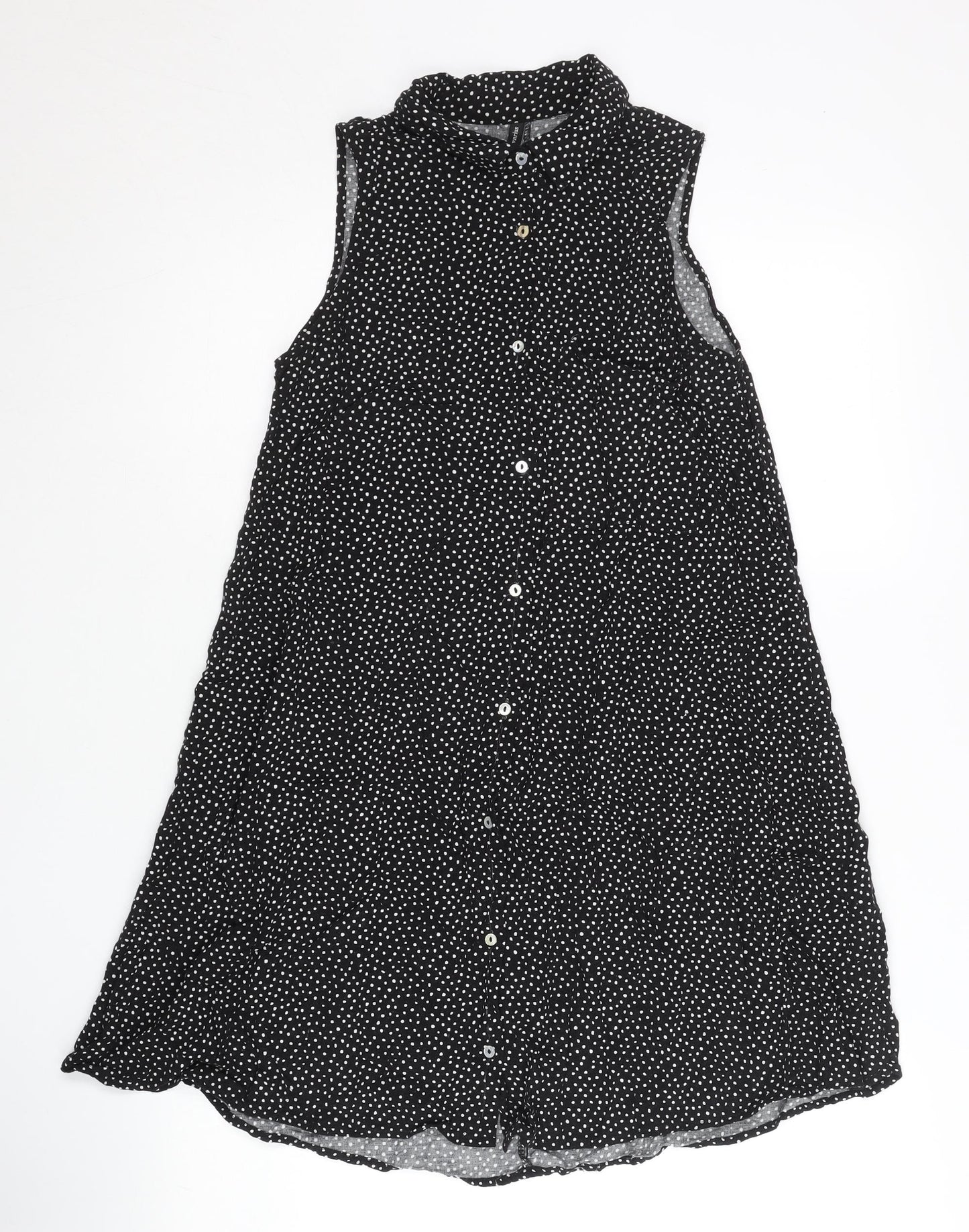 Stradivarius Women’s Black Polka Dot Button-Up Tunic Top Size 8