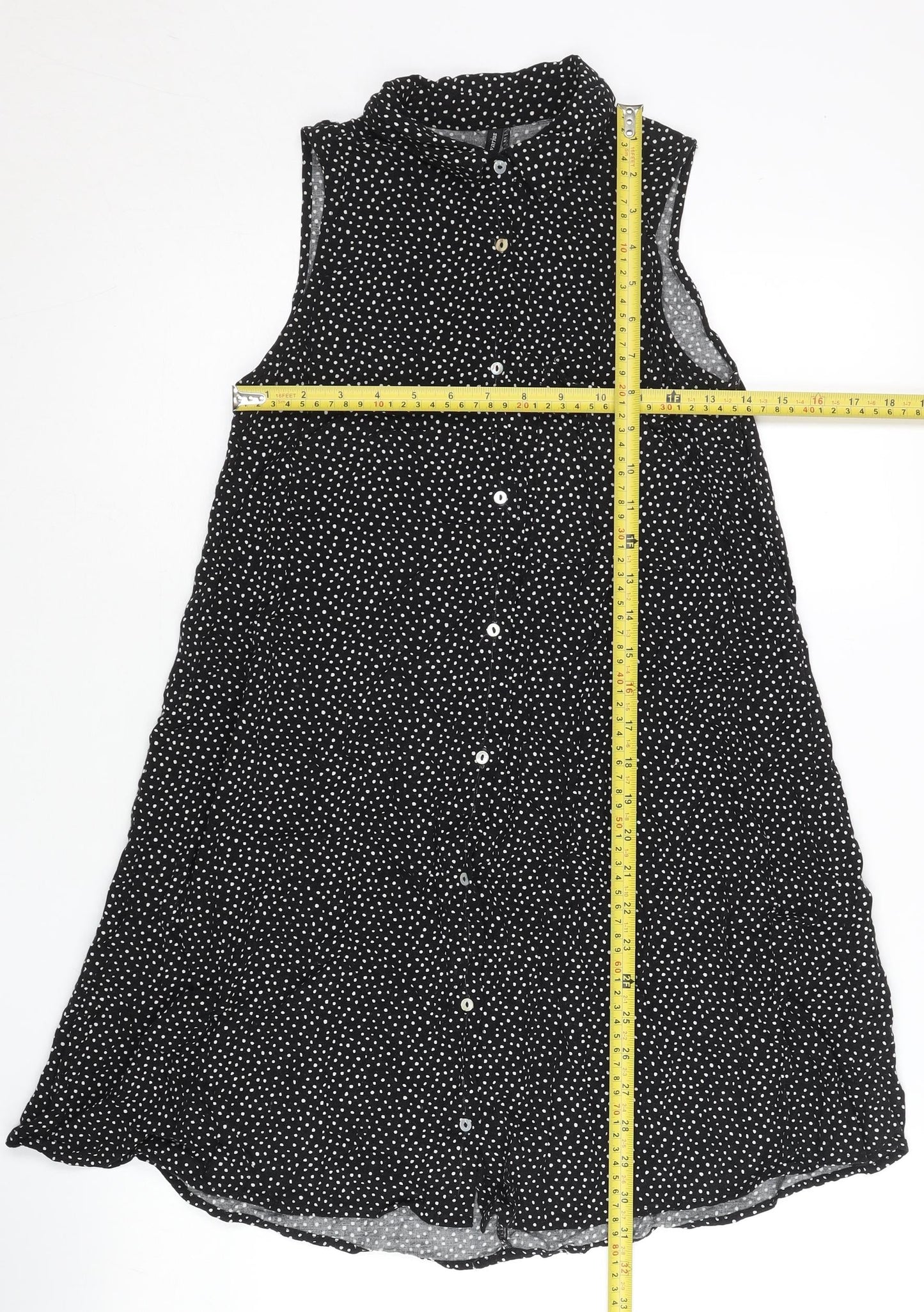 Stradivarius Women’s Black Polka Dot Button-Up Tunic Top Size 8
