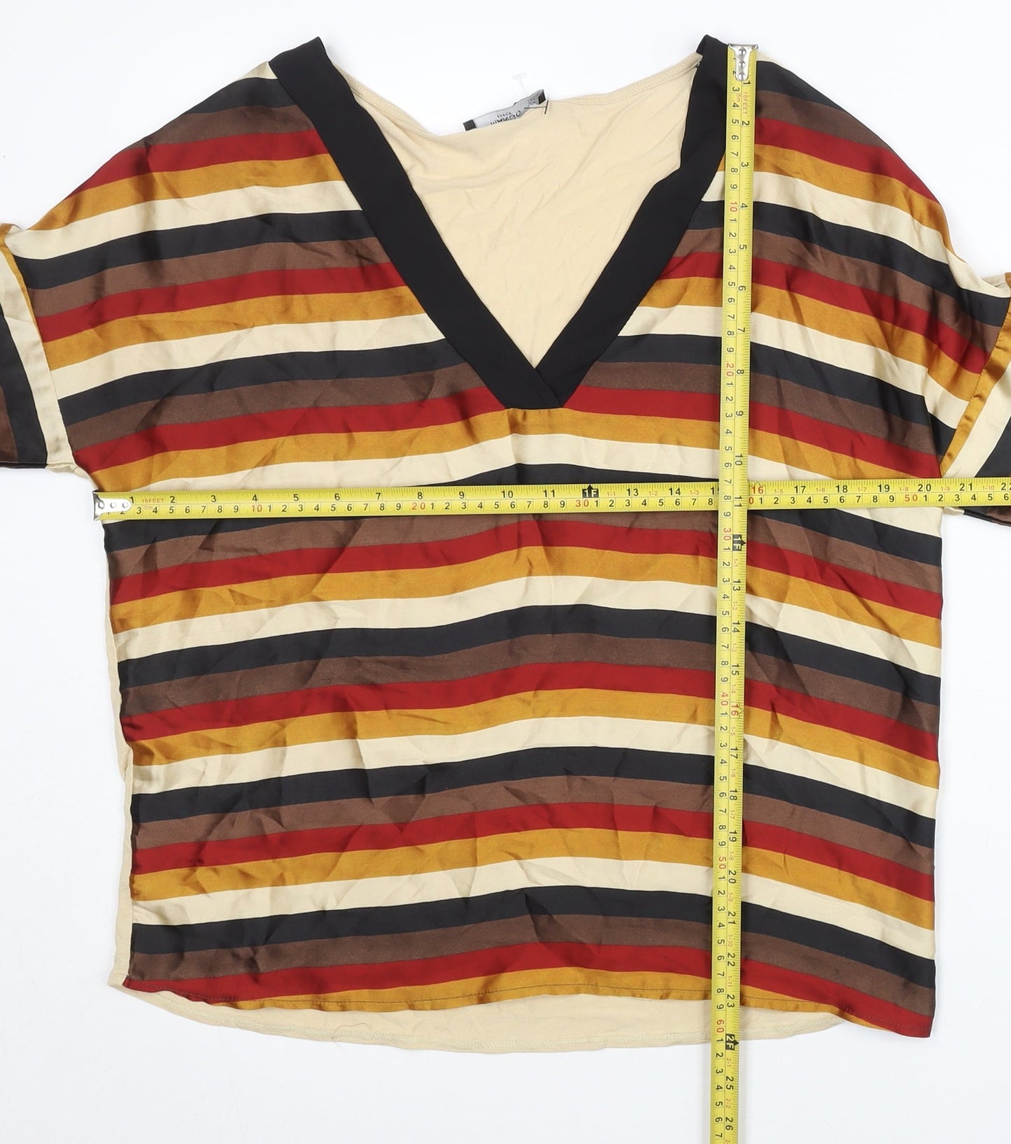 Mango Women’s Multicoloured Striped Blouse Size 12 V-Neck Tunic