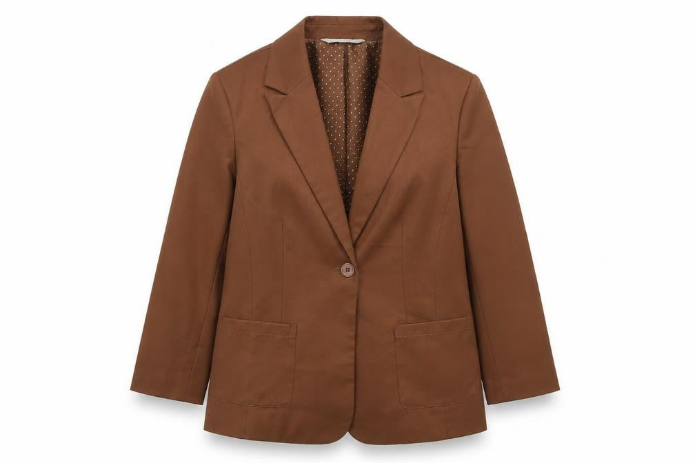 Front view of Red Herring Women Brown Blazer Jacket L Notch Lapel Single-Breasted