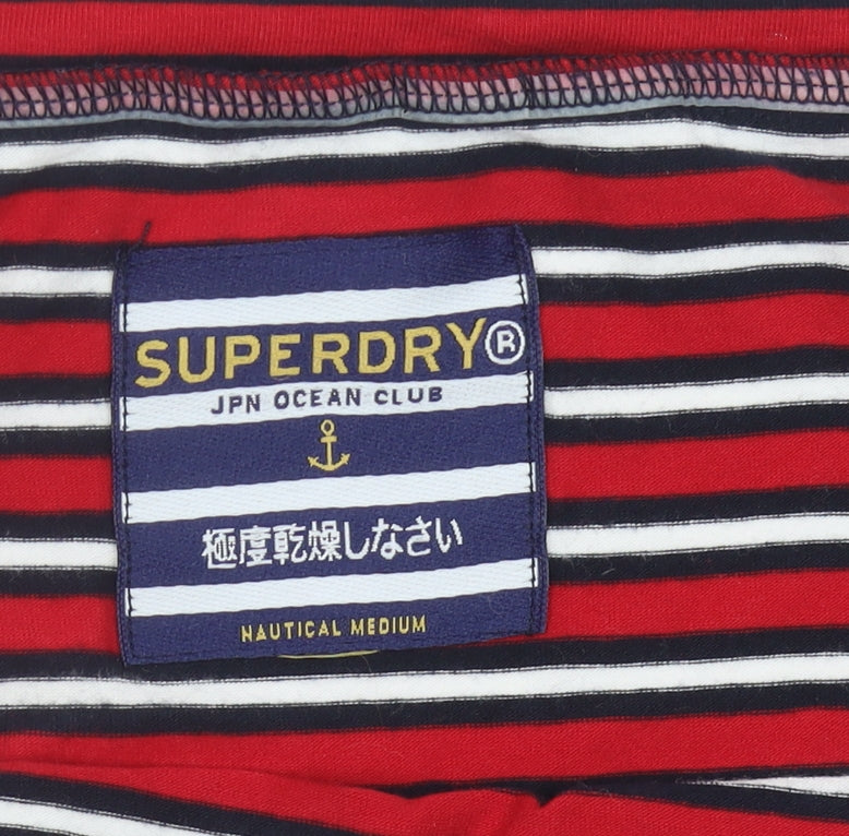 Superdry Women Red Striped A-Line Off Shoulder Dress Size M