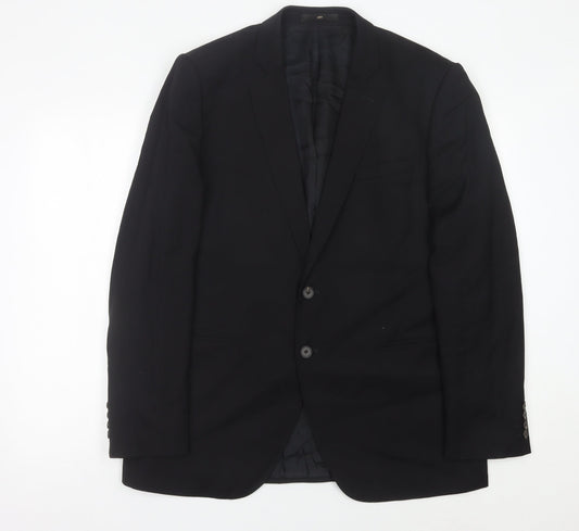 Jaeger Men Black Slim Fit Wool Blazer Jacket 44R Classic