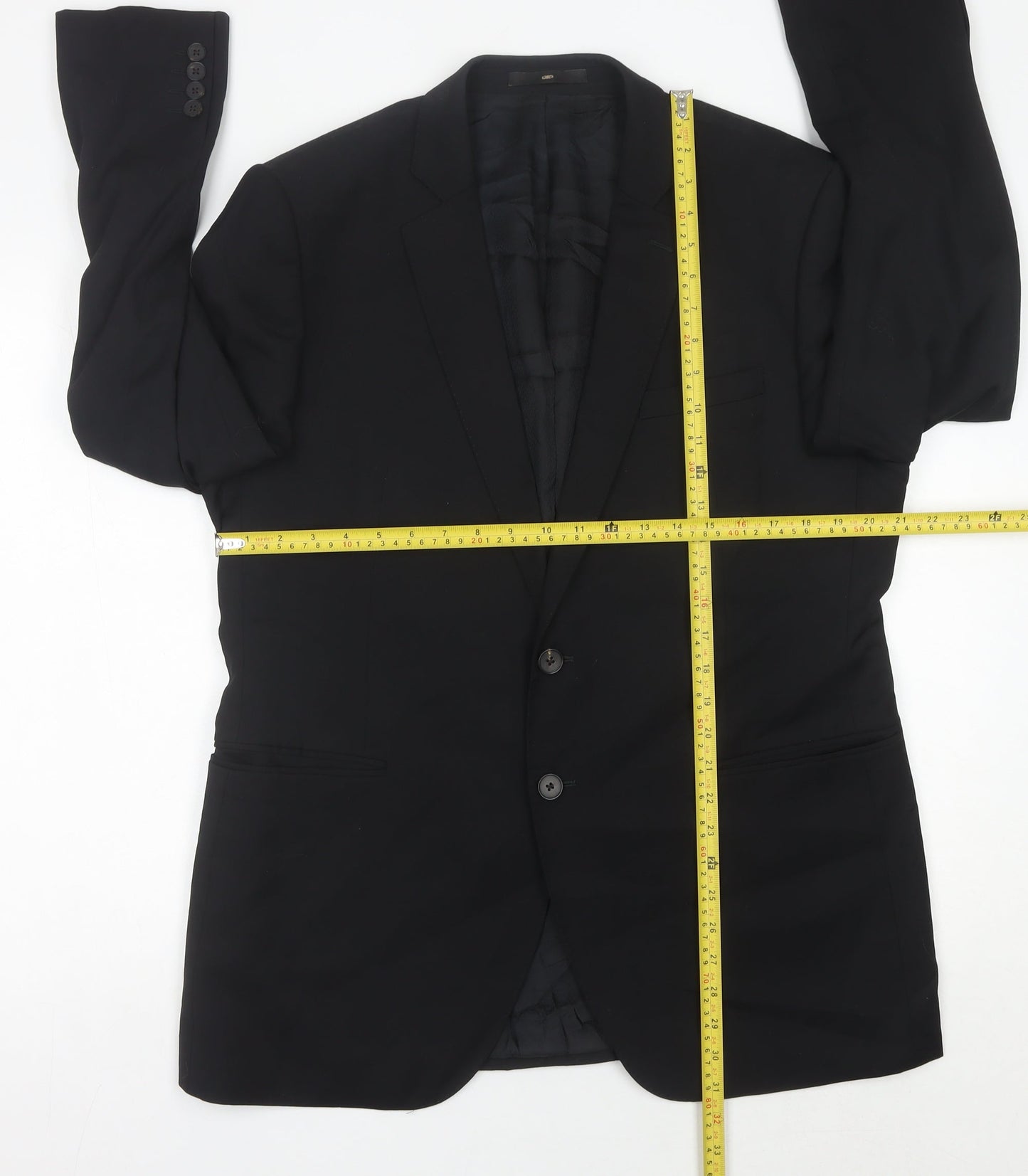 Jaeger Men Black Slim Fit Wool Blazer Jacket 44R Classic