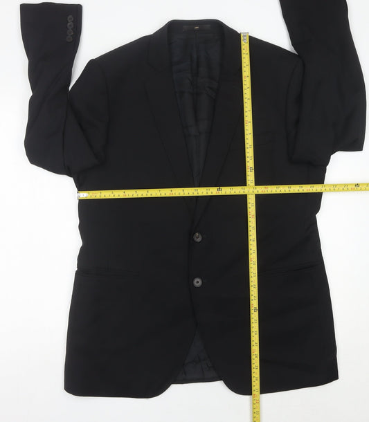 Jaeger Men Black Slim Fit Wool Blazer Jacket 44R Classic