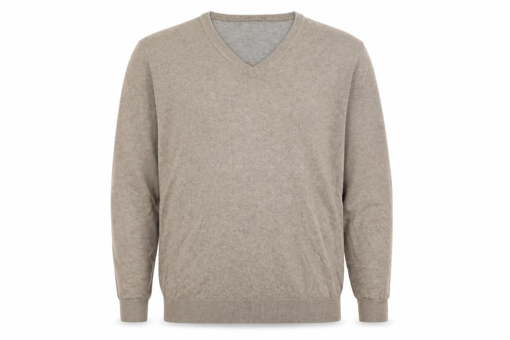 Emidio Tucci Men's Beige V-Neck Cotton Silk Cashmere Jumper L