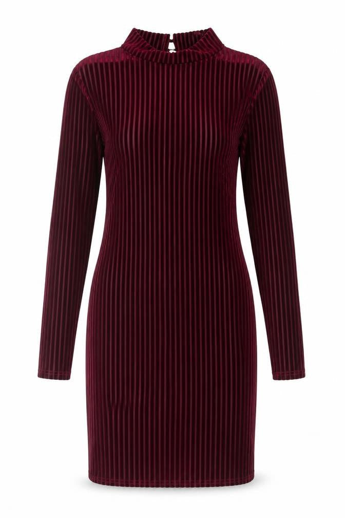 Front view of Missguided Women Red Striped Velvet Bodycon Dress, size 8
