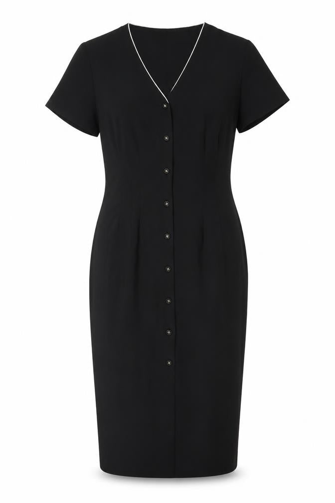Now Womens Black Midi Sheath Dress Size 12 V-Neck Short Sleeve