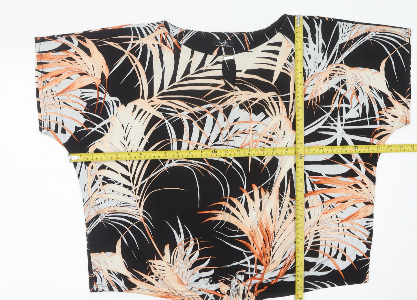 Wallis Womens Multicoloured Tropical Blouse UK 12 Cropped Tie Front