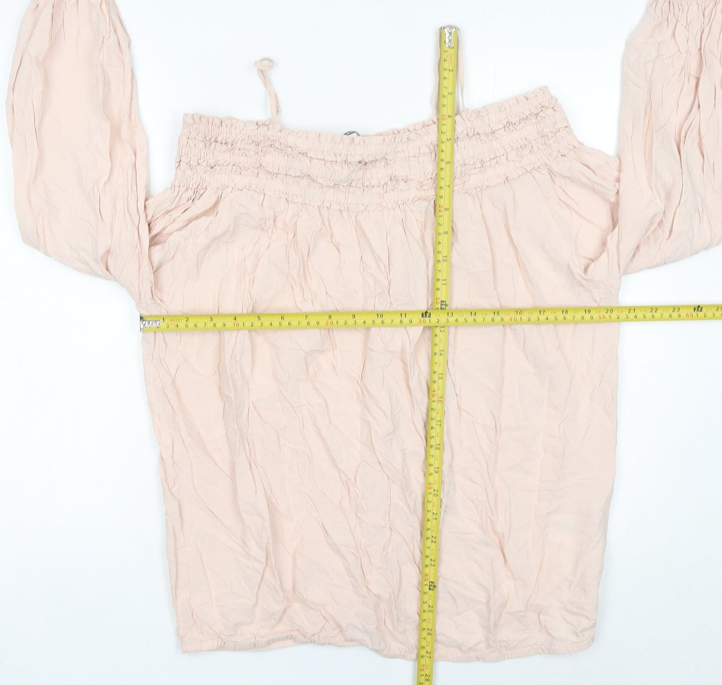 H&M Women’s Pink Off Shoulder Blouse Size 10 Puff Sleeve Tunic