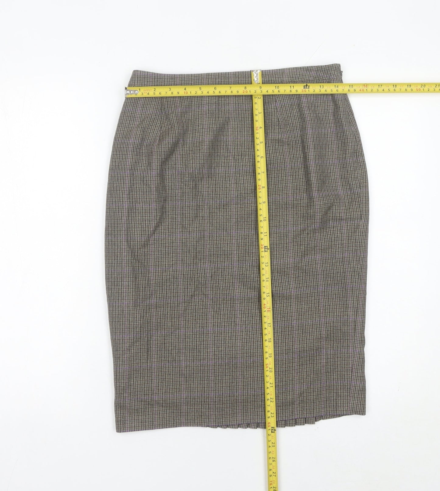 Jigsaw Women’s Brown Wool Check Pencil Skirt Size 12 Lined