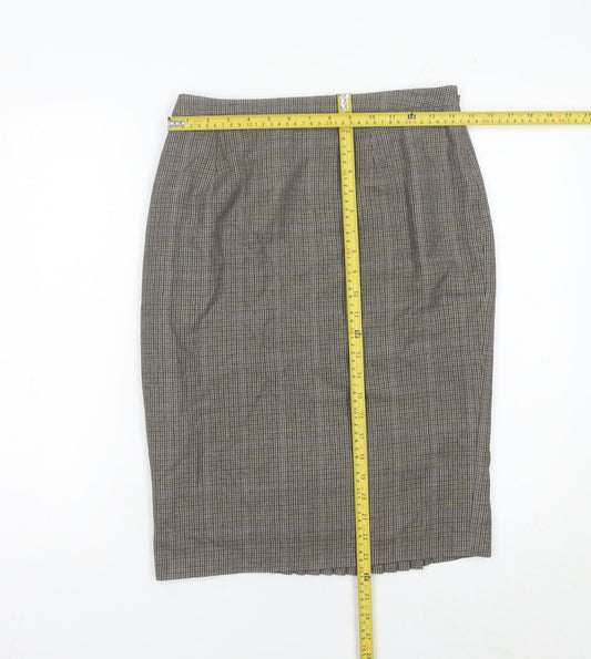 Jigsaw Women’s Brown Wool Check Pencil Skirt Size 12 Lined