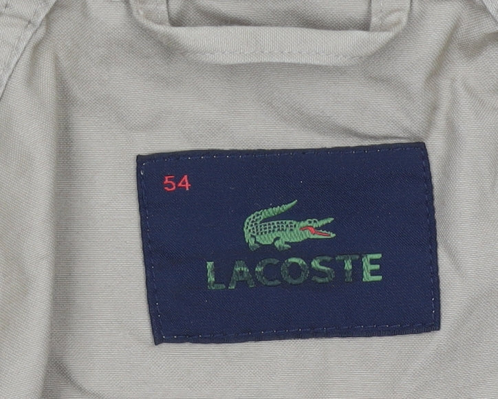 Lacoste Mens Beige Military Jacket 2XL Mid-Length Cotton Full Zip