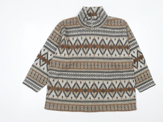 Instyle Womens Brown Grey Fair Isle 1/4 Zip Wool Blend Sweatshirt One Size