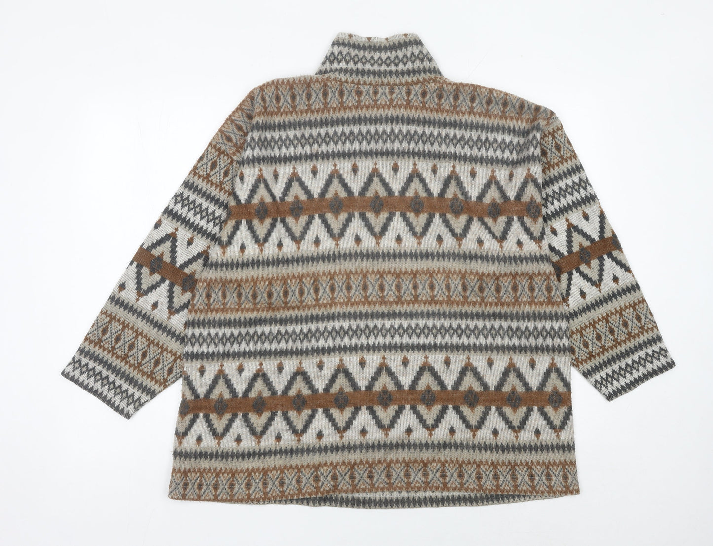 Instyle Womens Brown Grey Fair Isle 1/4 Zip Wool Blend Sweatshirt One Size