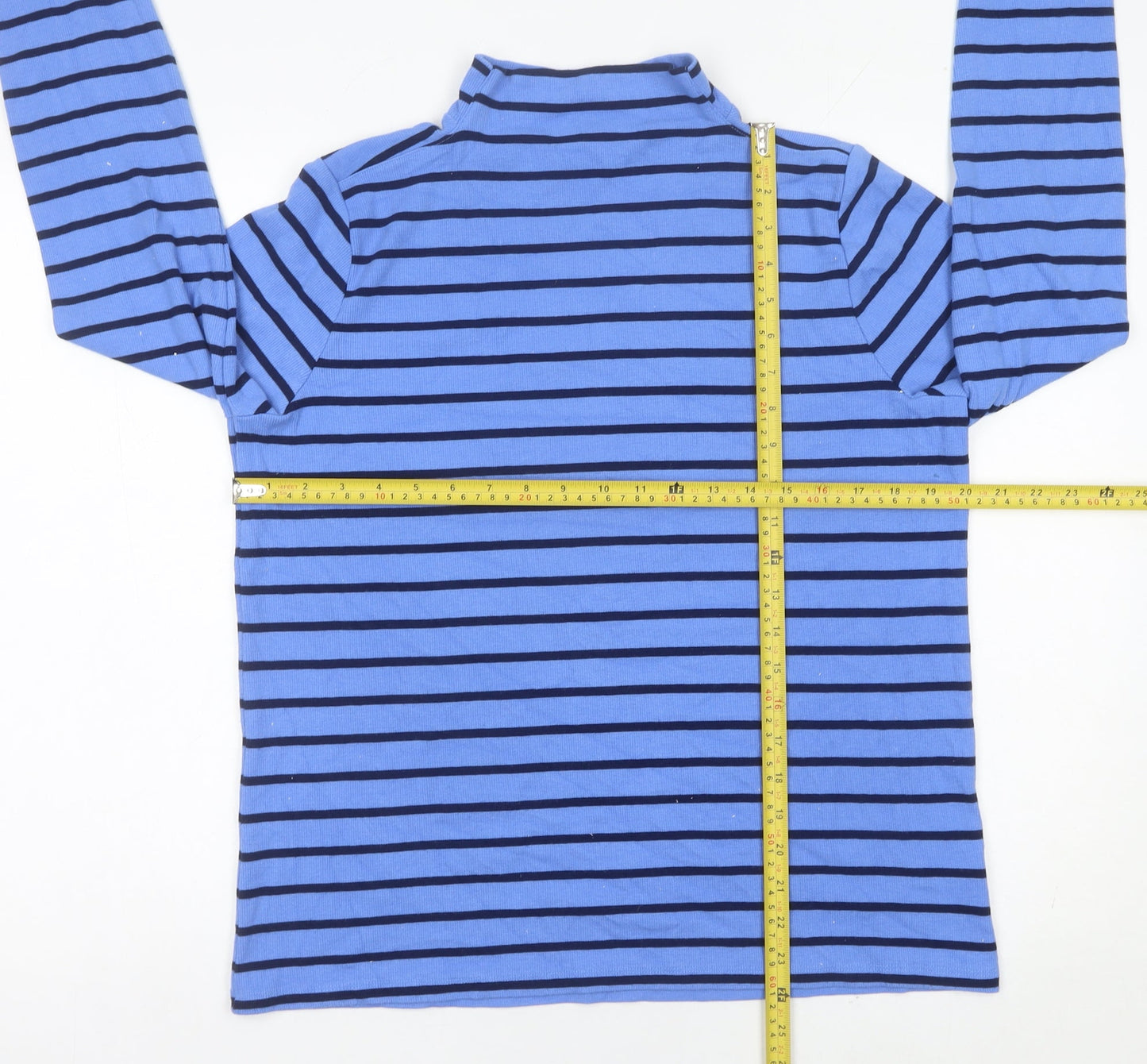 Lands' End Women Blue Striped Mock Neck Pullover Jumper Size L