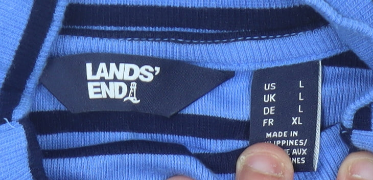 Lands' End Women Blue Striped Mock Neck Pullover Jumper Size L