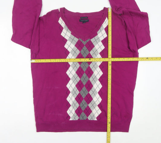 Tommy Hilfiger Men’s Purple Argyle Cotton Jumper 2XL V-Neck Knit