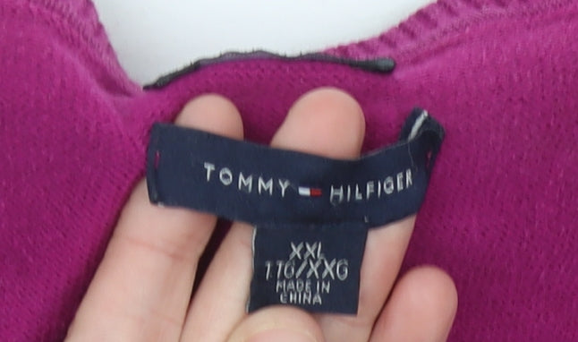 Tommy Hilfiger Men’s Purple Argyle Cotton Jumper 2XL V-Neck Knit