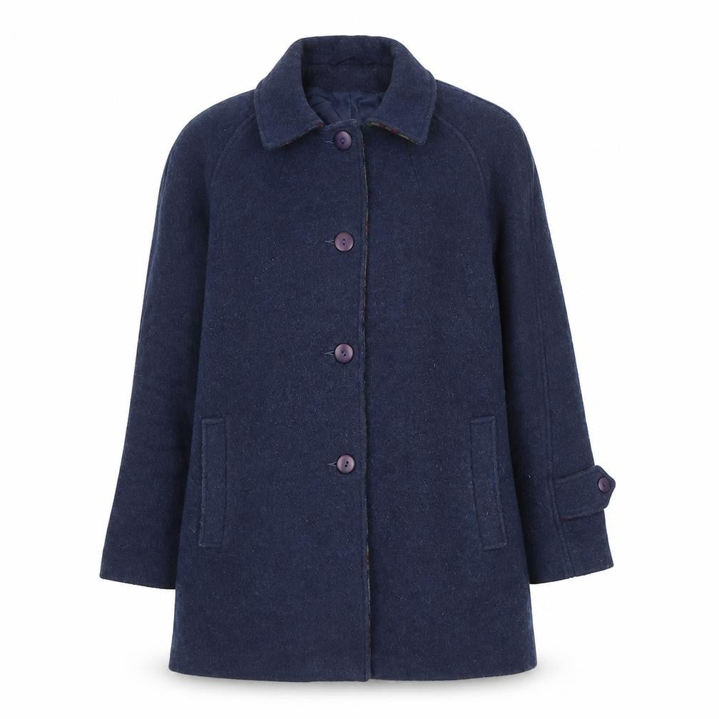 Lady Line London Women’s Blue Wool Blend Overcoat Size 14