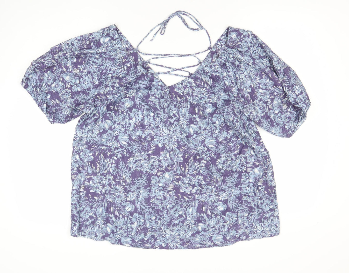 Next Women’s Purple Floral Blouse Size 14 Viscose Tunic Top