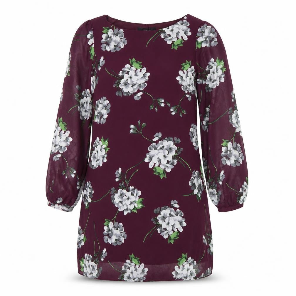 Atmosphere Women Purple Floral Shift Dress Size 12 Long Sleeve