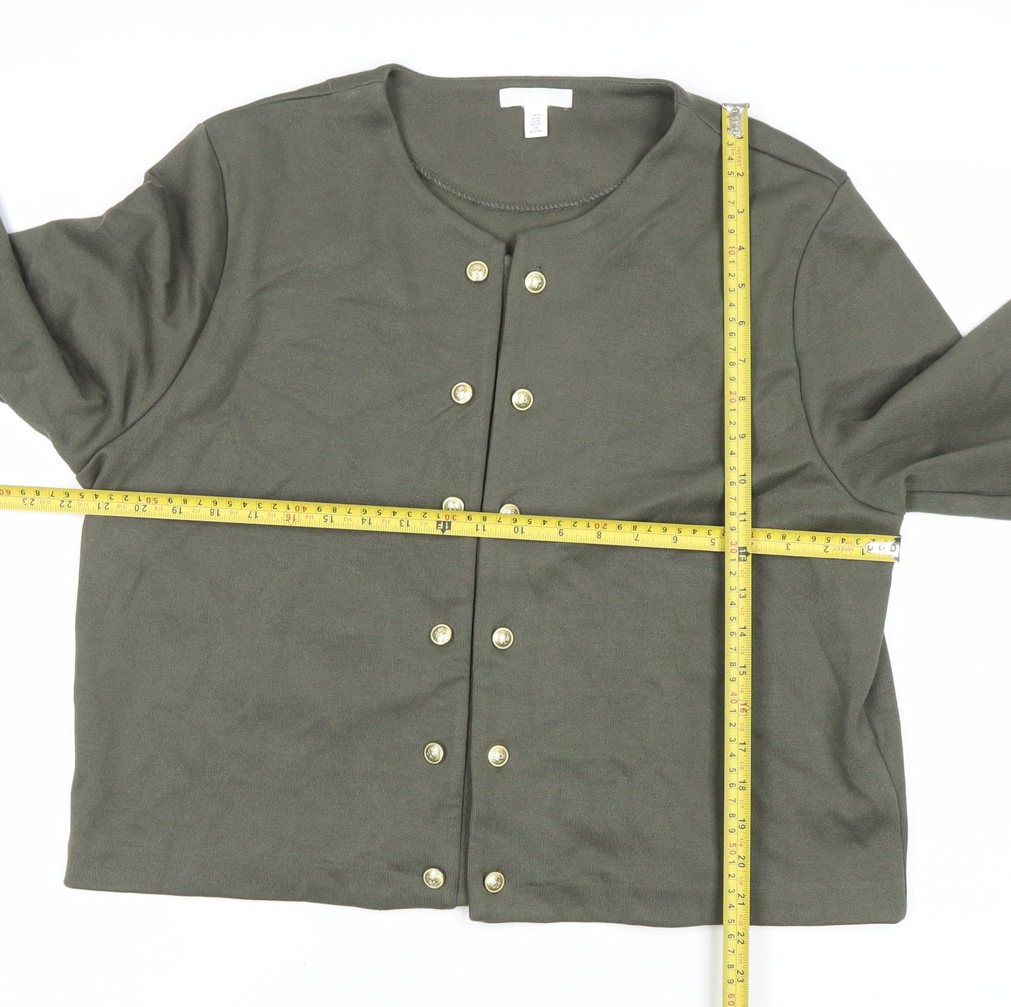 H&M Women's Green Crew Neck Button Cardigan XL Long Sleeve Knit