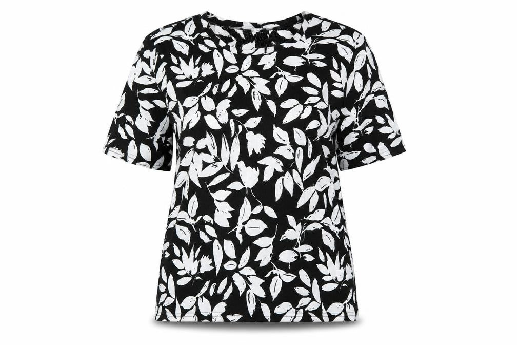 REALwoman Womens Black Floral Short Sleeve T-Shirt Size L