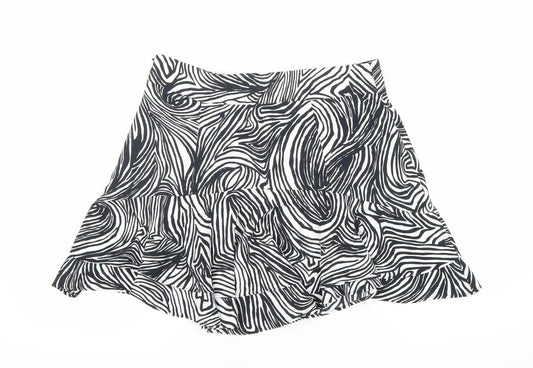 Topshop Women’s Black White Animal Print Flare Short Skirt Size 12