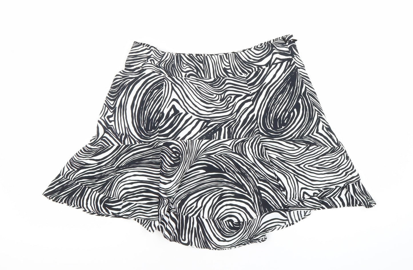 Topshop Women’s Black White Animal Print Flare Short Skirt Size 12