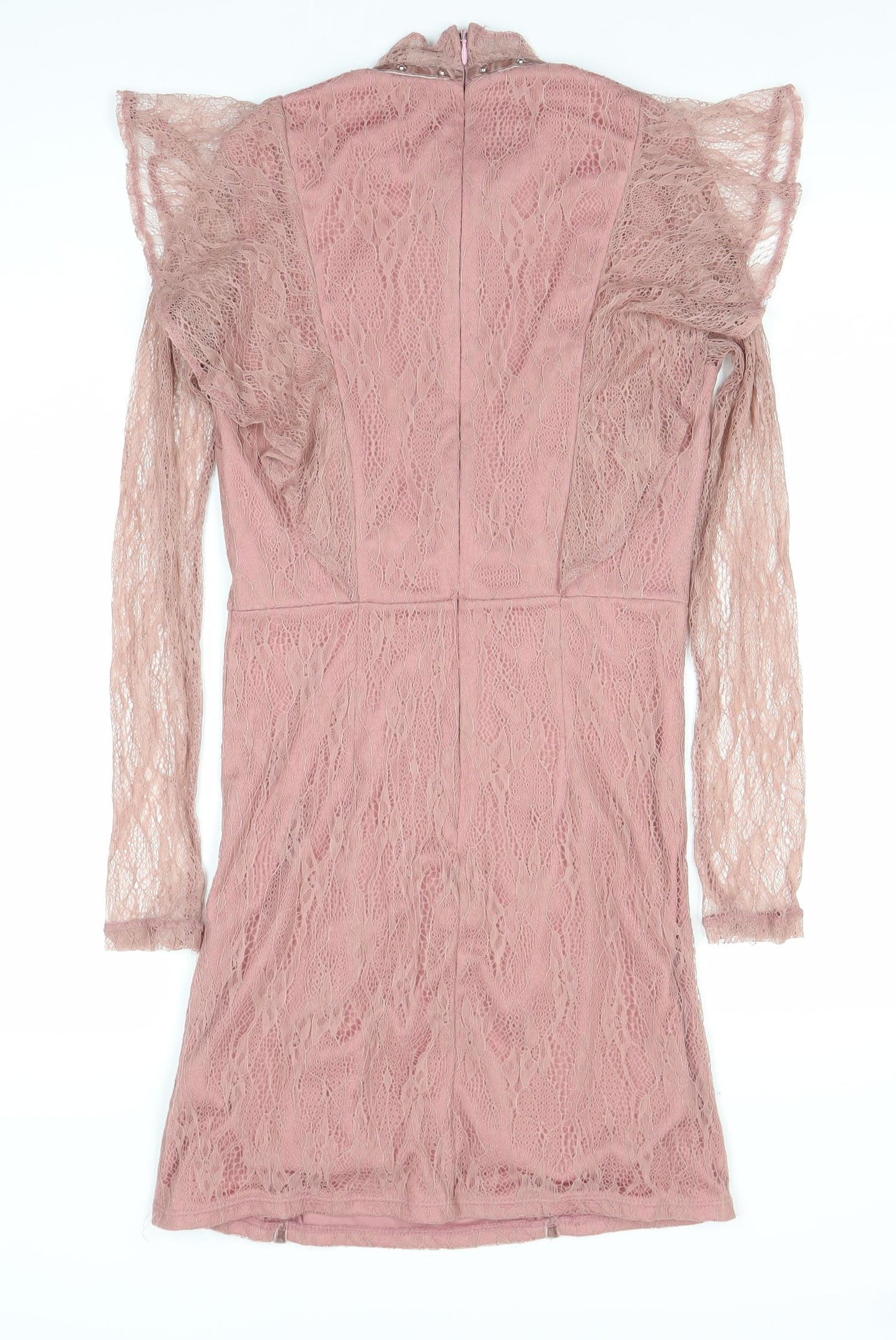 Topshop Women’s Pink Lace Bodycon Dress Size 8 Long Sleeve Party