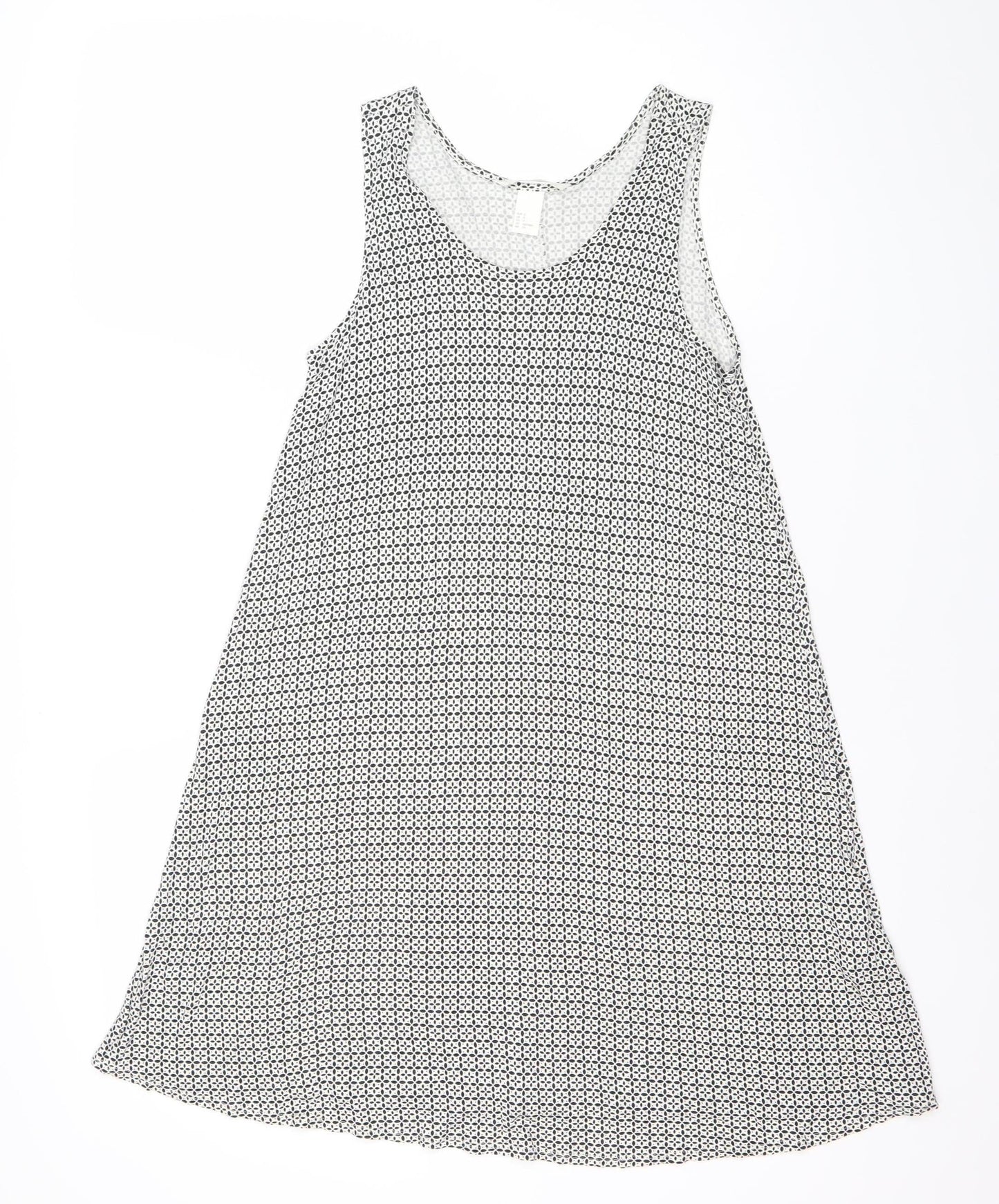 H&M Women Black Geometric Swing Dress Size S Sleeveless Viscose