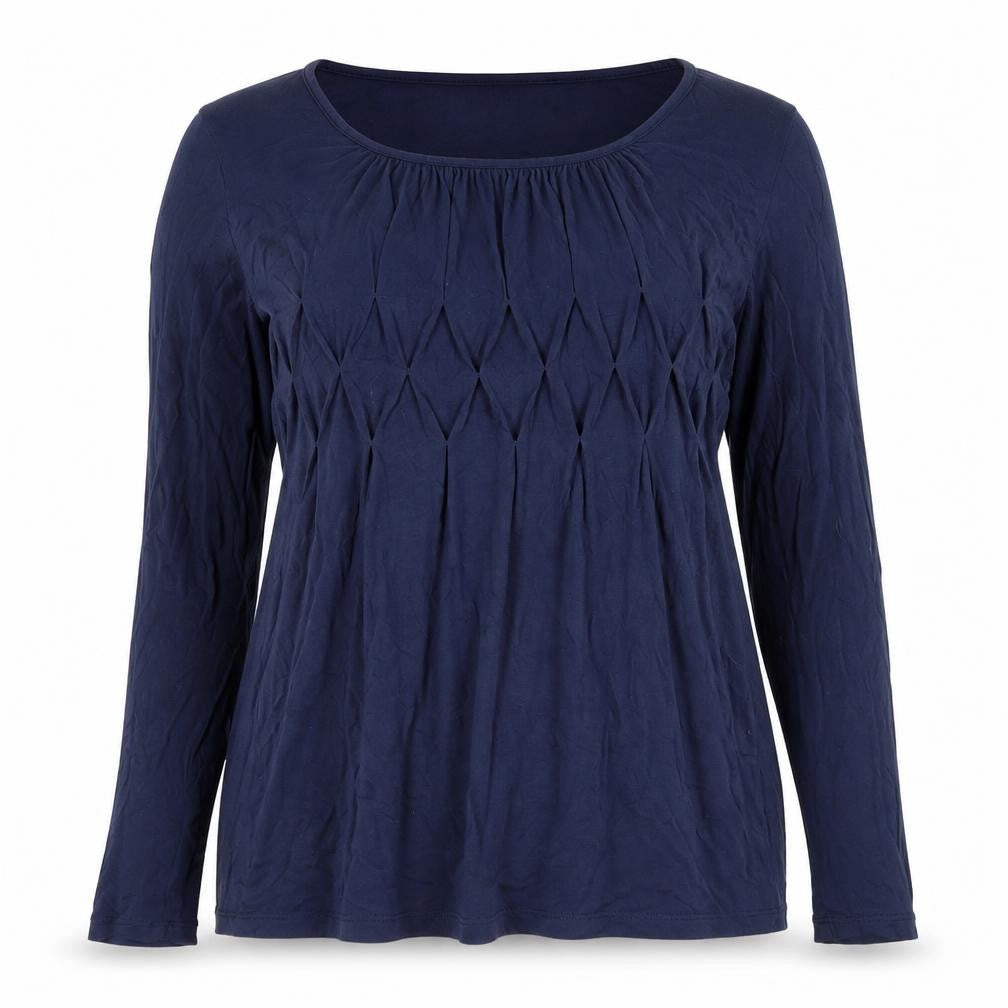 Front view of bpc Selection Women’s Blue Long Sleeve Scoop Neck Tunic Blouse, size UK 12