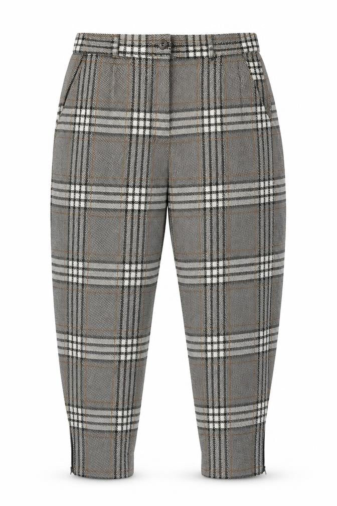 Zara Women Grey Tartan Plaid Slim Tapered Trousers Size M