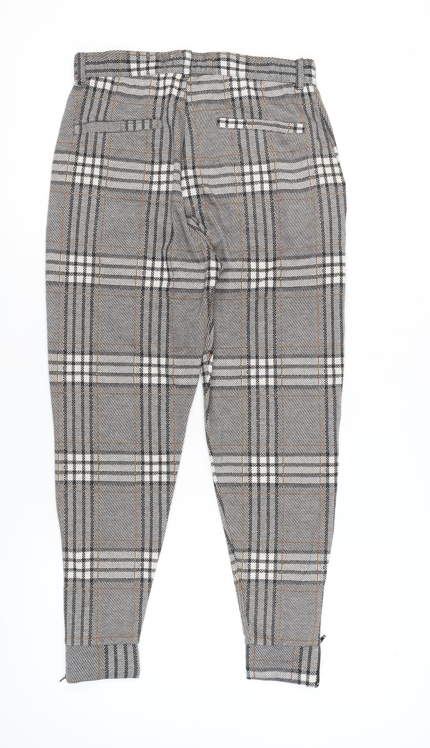 Zara Women Grey Tartan Plaid Slim Tapered Trousers Size M