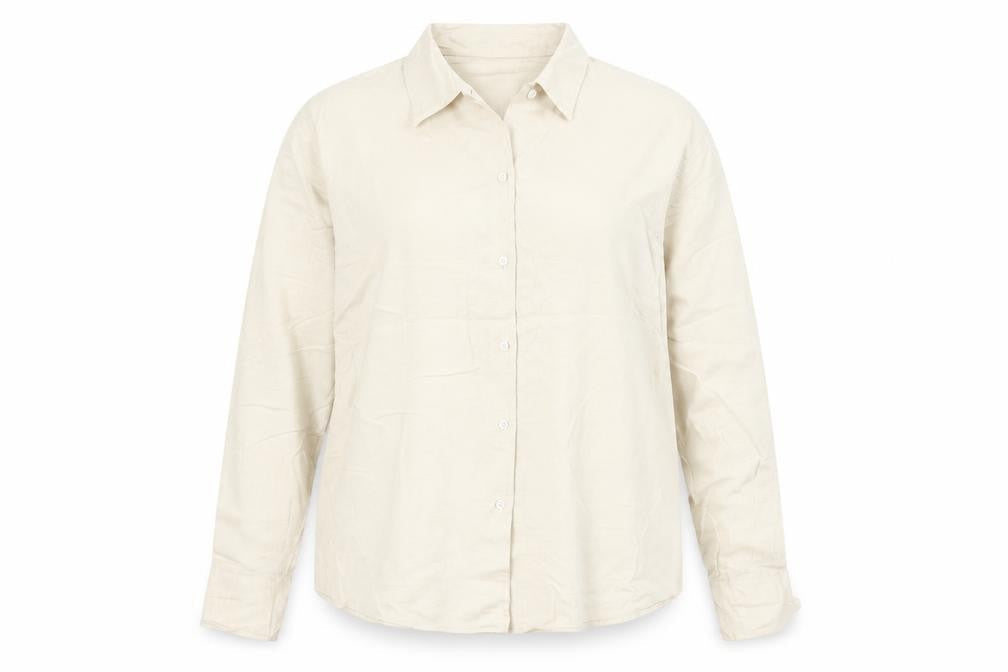 Hilditch & Key Womens Beige Button-Up Long Sleeve Cotton Shirt UK 18