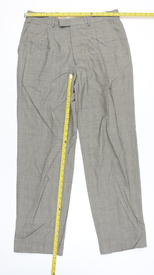 Jaeger Mens Grey Wool Pleated Dress Trousers 34R Formal Business